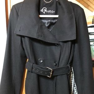 Guess Double Breasted Wool Peacoat | Black | Belted | L | Womens